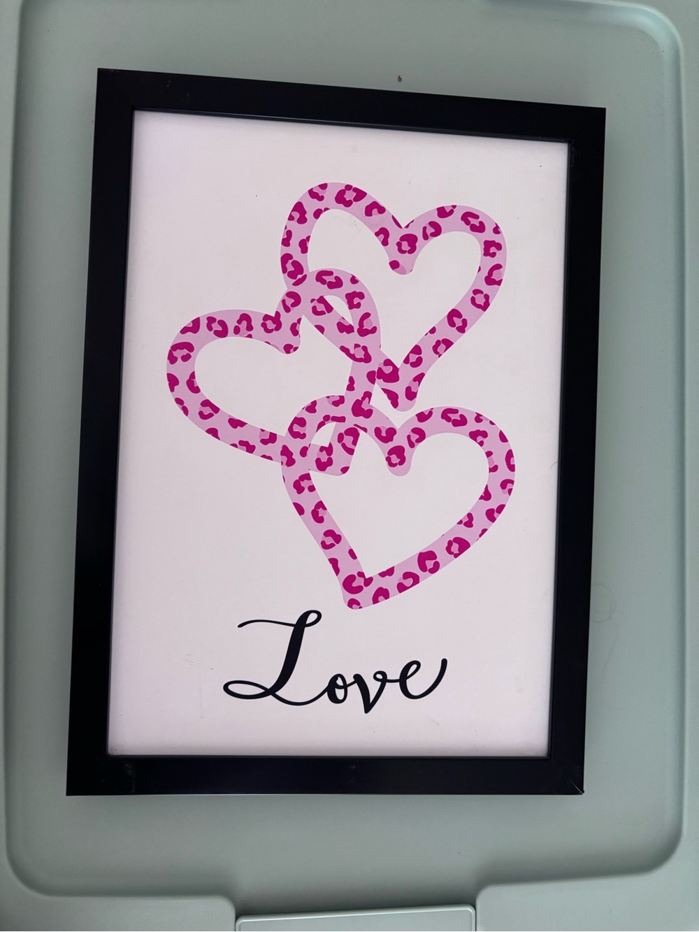 Pink Heart Leopard Love Art Framed Print Hobby Lobby EUC 14.5x10.5 in.